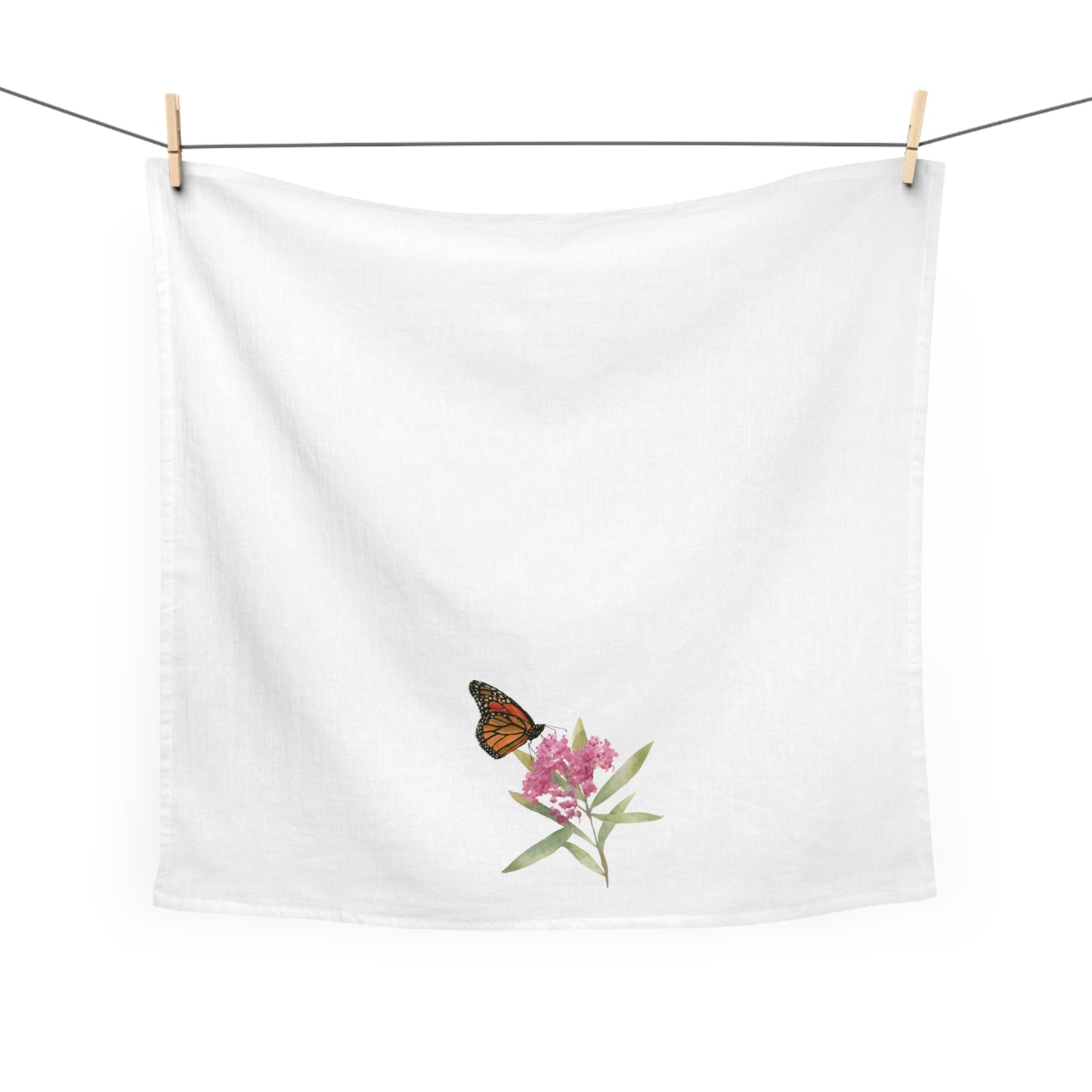 Monarch and Milkweed Watercolor - Flour Sack Tea Towel