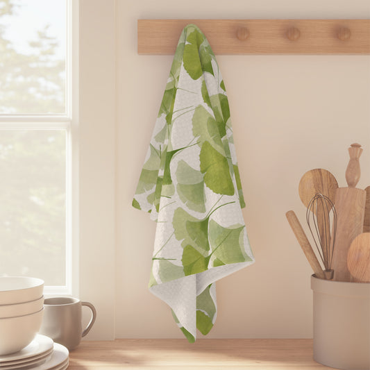 Microfiber Tea Towel | Green Ginkgo Leaves