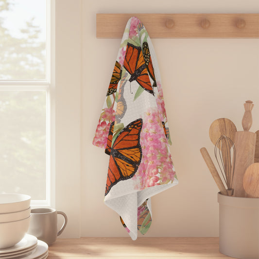 Microfiber Tea Towel | Monarchs and Milkweed II