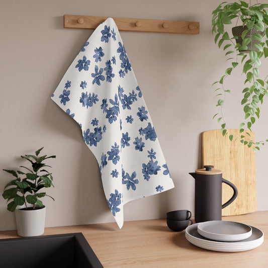 Cotton Tea Towel | Blue Watercolor Flowers
