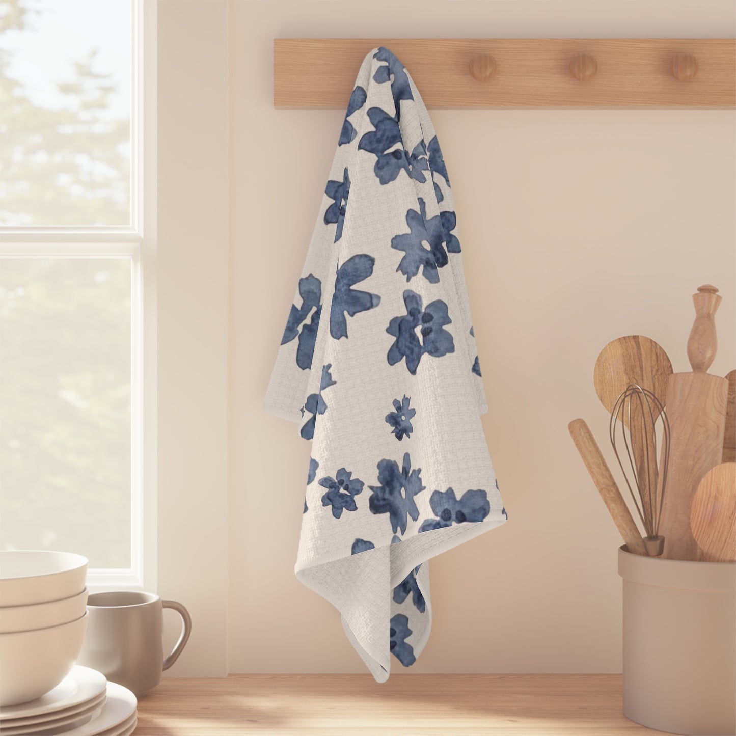 Microfiber Tea Towel | Watercolor Blue Flora