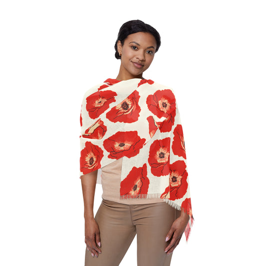 Poppy Bloom Lightweight Scarf (cream)