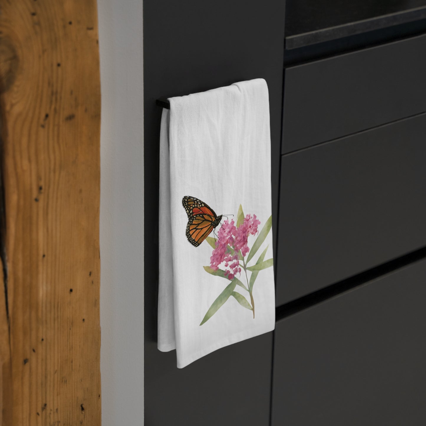 Monarch and Milkweed Watercolor - Flour Sack Tea Towel
