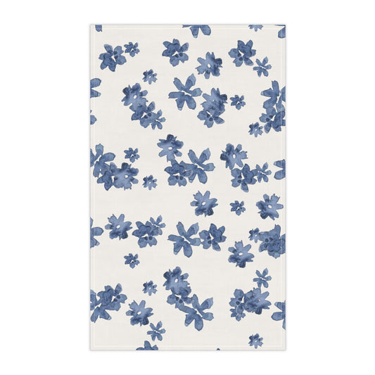 Cotton Tea Towel | Blue Watercolor Flowers
