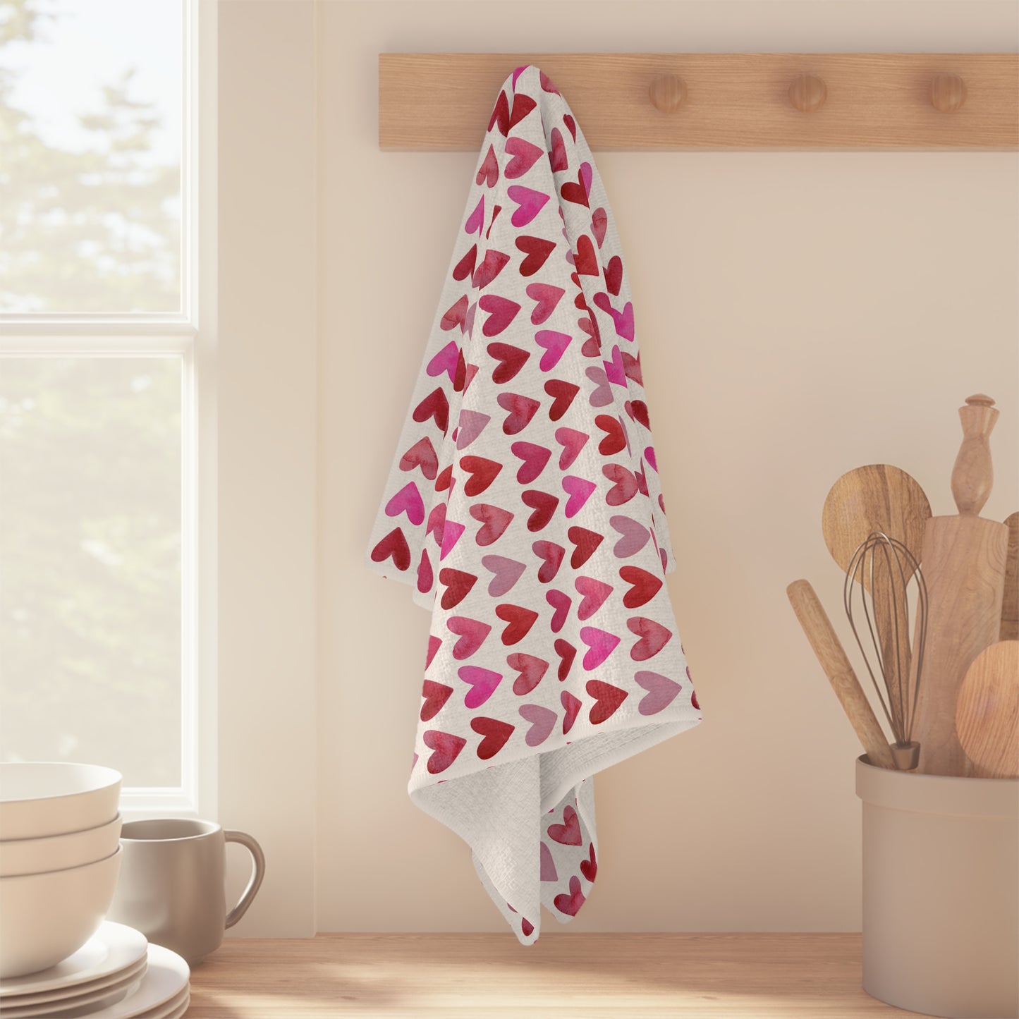Microfiber Tea Towel | Watercolor Hearts