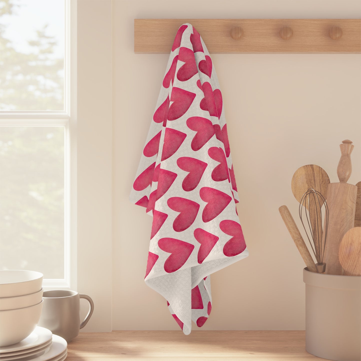 Microfiber Tea Towel | Watercolor Hearts