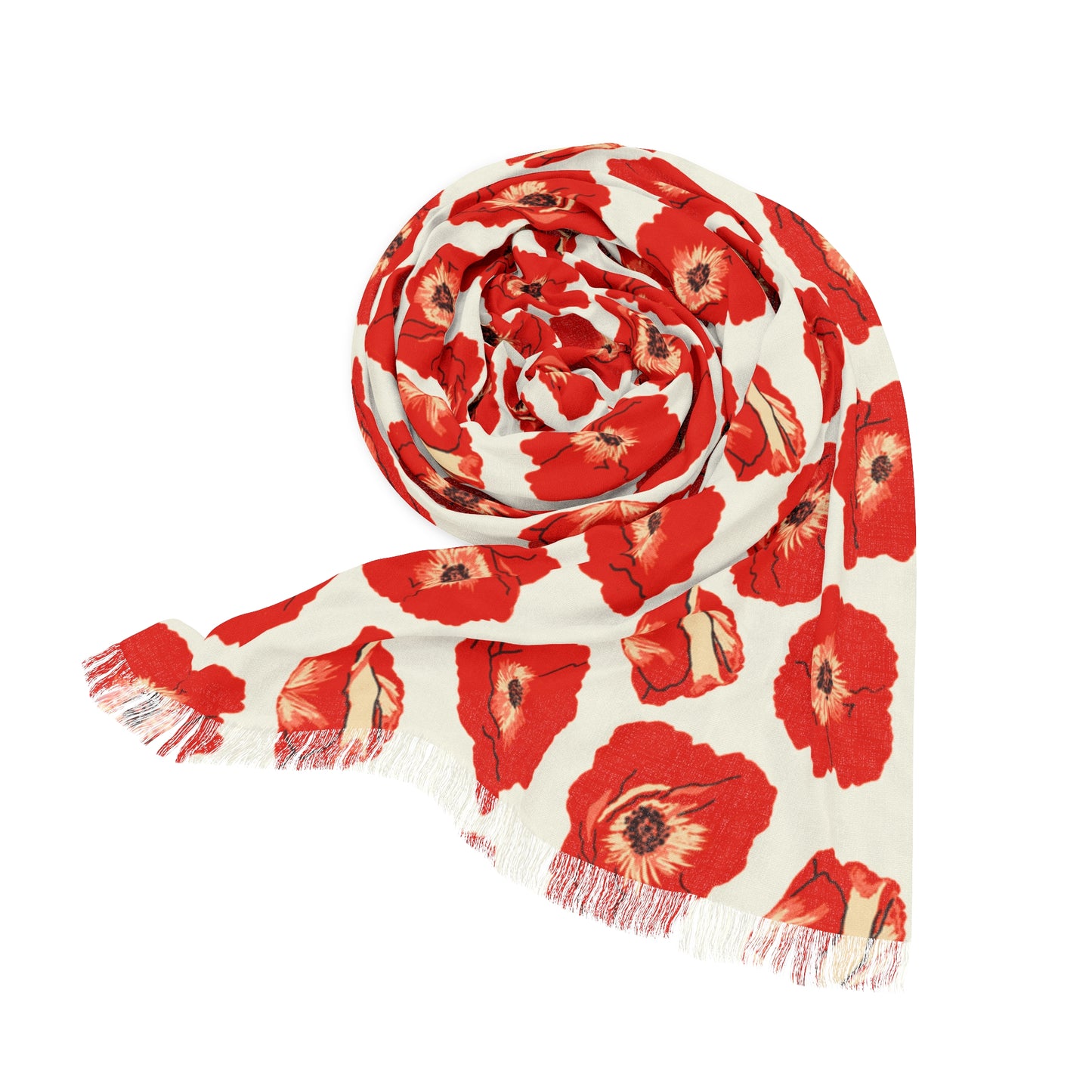 Poppy Bloom Lightweight Scarf (cream)
