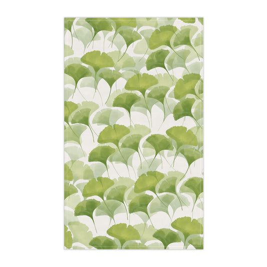 Cotton Tea Towel | Green Ginkgo Leaves